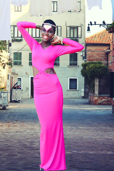 Pink cotton dress with mid cut-outs